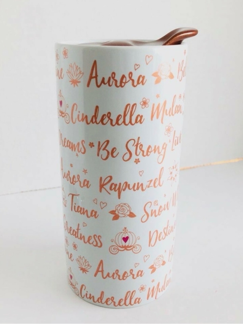 Disney Parks Rose Gold Script Ceramic Tumbler with Lid